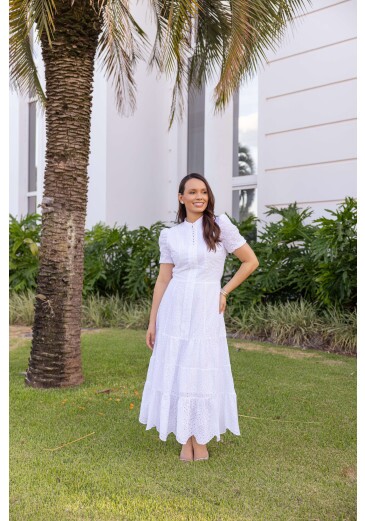 Vestido Regina Em Laise Branca Jany Pim Primavera/Verão 2026