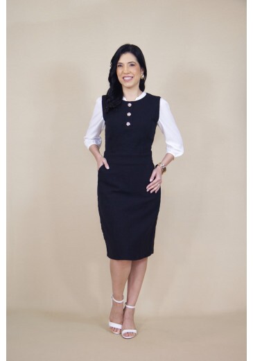 Vestido Midi Em Tweed Preto Hadaza Outono/Inverno 2026