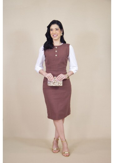Vestido Midi Em Tweed Marrom Hadaza Outono/Inverno 2026
