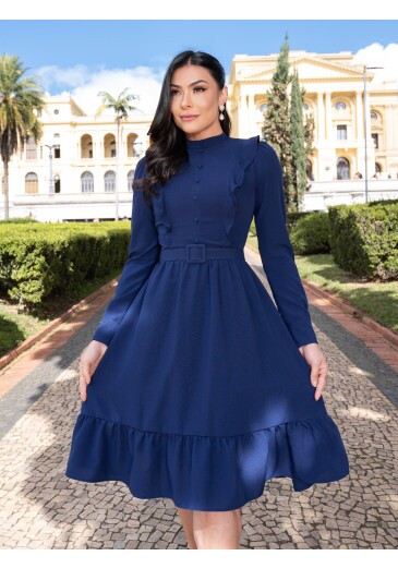 Vestido Camilly Em Crepe Azul Marinho Maria Amore Primavera/Verão 2027