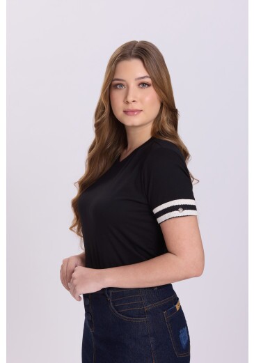Blusa Laura Em Malha Lisa E Malha Tricô Listrada Preto Hapuk Outono/Inverno 2026