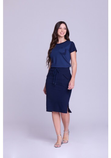 Blusa Elena Em Moletinho Leve E Malha Canelada Azul Noite Hapuk Primavera/Verão 2026