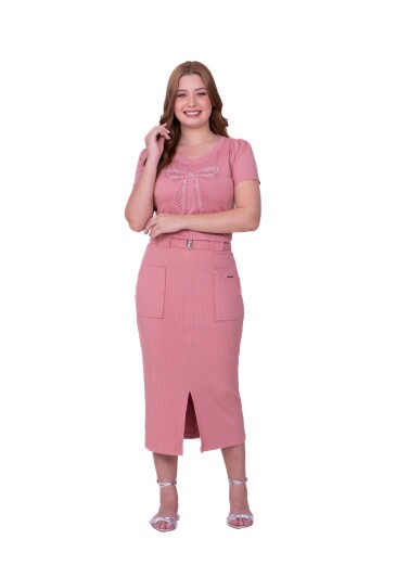 Saia Rose Em Malha Canelada Rosa Hapuk Primavera/Verão 2026