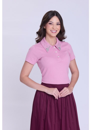  Blusa Manu Em Malha com Pedraria Rosa Hapuk Outono/Inverno 2026