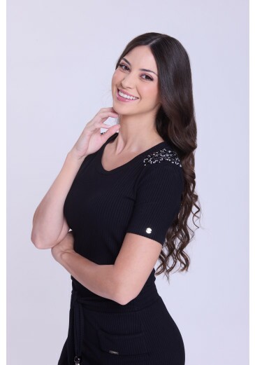 Blusa Jelva Em Malha Canelada Preta Hapuk Outono/Inverno 2026