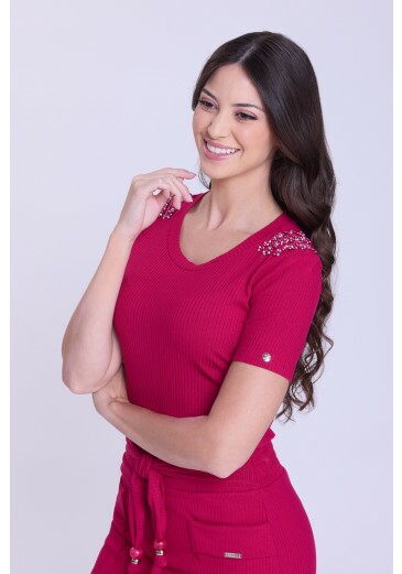 Blusa Jelva Em Malha Canelada Pink Hapuk Outono/Inverno 2026