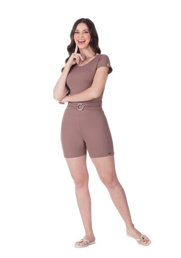 Shorts Camila Em Malha Proteção UV Marrom Hapuk Primavera/Verão 2026