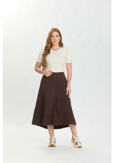 Saia Violeta Em Jeans Color Marrom Hapuk Primavera/Verão 2027