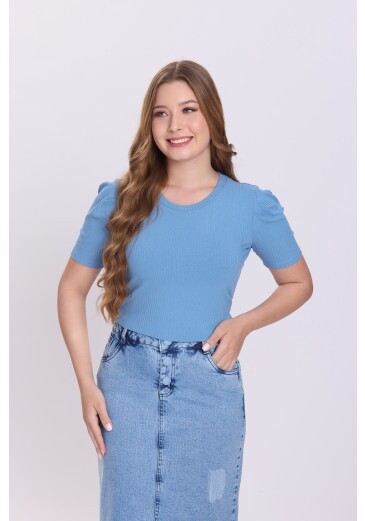Blusa Carmem Em Malha Canelada Azul Hapuk Outono/Inverno 2026