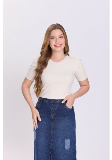 Blusa Carmem Em Malha Canelada Bege Hapuk Outono/Inverno 2026