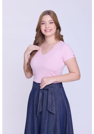 Blusa Raíssa Em Malha Canelada Rosa Hapuk Outono/Inverno 2026