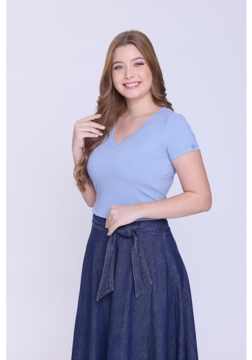 Blusa Raíssa Em Malha Canelada Azul Hapuk Outono/Inverno 2026