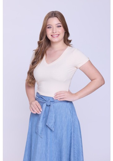 Blusa Raíssa Em Malha Canelada Bege Hapuk Outono/Inverno 2026