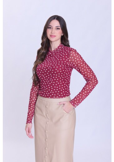 Blusa Francisca Em Malha Tule Estampada Bordô Hapuk Outono/Inverno 2026
