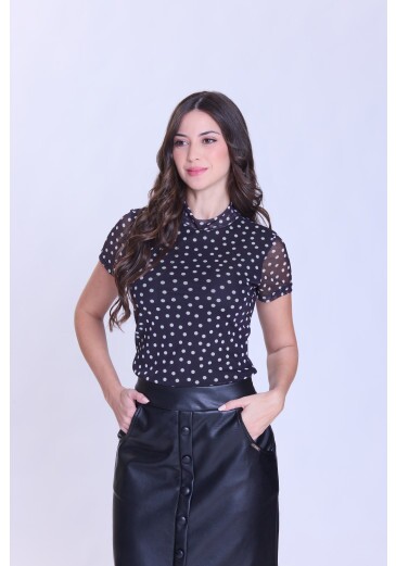Blusa Aparecida Em Malha Tule Estampada Preto Hapuk Outono/Inverno 2026