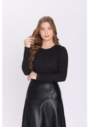 Blusa Camila Em Malha Suede Preto Hapuk Outono/Inverno 2026
