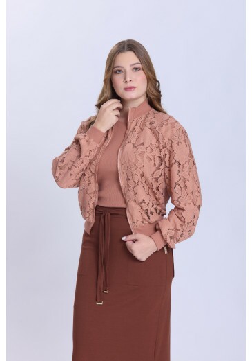 Jaqueta Bomber Mirian Em Renda E Ribana Marrom Hapuk Primavera/Verão 2027