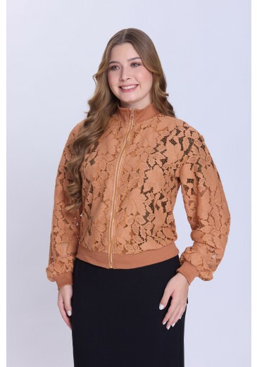 Jaqueta Bomber Mirian Em Renda E Ribana Caramelo Hapuk Primavera/Verão 2027