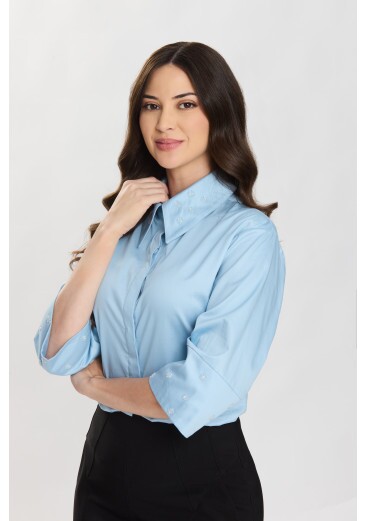 Camisa Ana Claudia Em Tricoline Azul Hapuk Primavera/Verão 2027