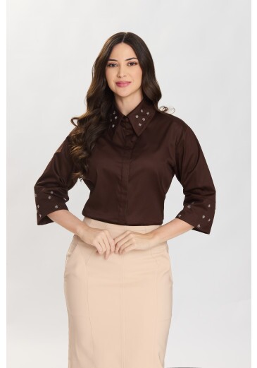 Camisa Ana Claudia Em Tricoline Marrom Hapuk Primavera/Verão 2027