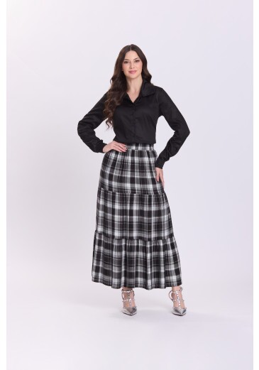 Saia Celestiana Em Tecido Plano Xadrez Preto Hapuk Outono/Inverno 2026