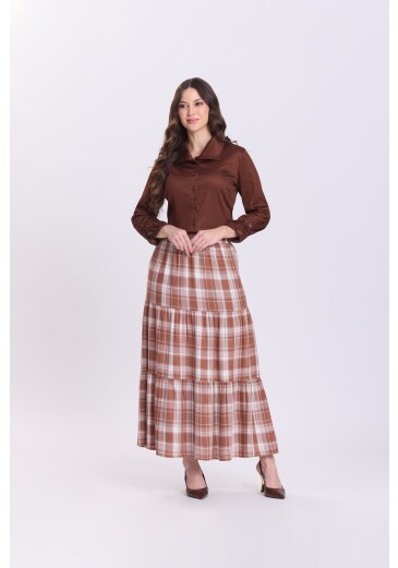 Saia Celestiana Em Tecido Plano Xadrez Caramelo Hapuk Outono/Inverno 2026