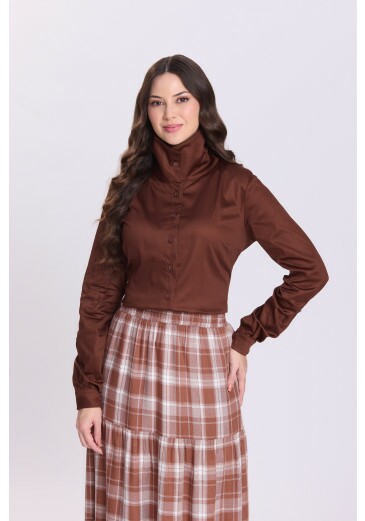Camisa Sasha Em Tricoline Marrom Hapuk Outono/Inverno 2026