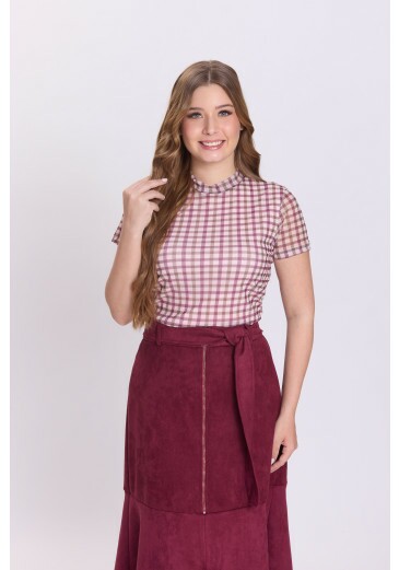 Blusa Gabriela Em Malha Tule Estampada Bordô Hapuk Outono/Inverno 2026