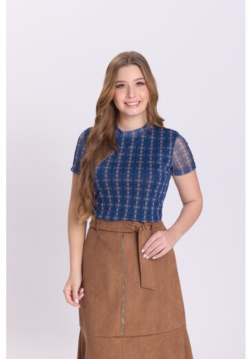 Blusa Gabriela Em Malha Tule Estampada Azul Hapuk Outono/Inverno 2026