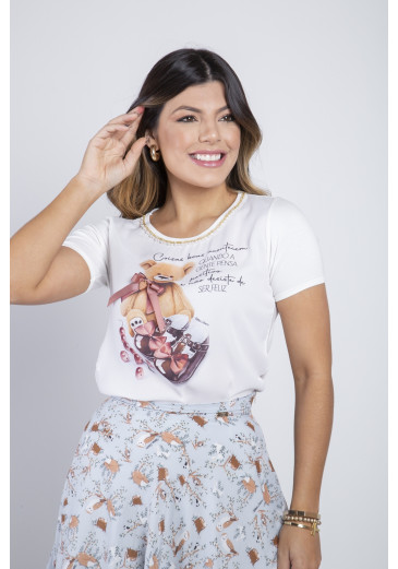 T-shirt Estampa Urso Com Laço Victoria's Princess Primavera/Verão 2023