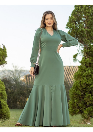 Vestido Letícia Longo Sereia Com Fenda Verde Maria Amore Outono/Inverno 2022 