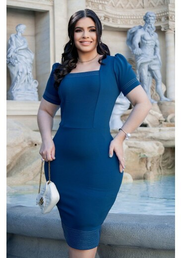 Vestido Angelina Em Malha Montaria Azul Marinho Maria Amore Primavera/Verão 2026