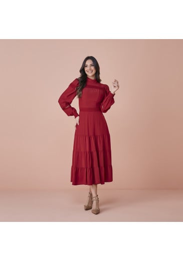 Vestido Tania Em Viscose Rayon Com Renda Vermelho Tata Martello Outono/Inverno 2024