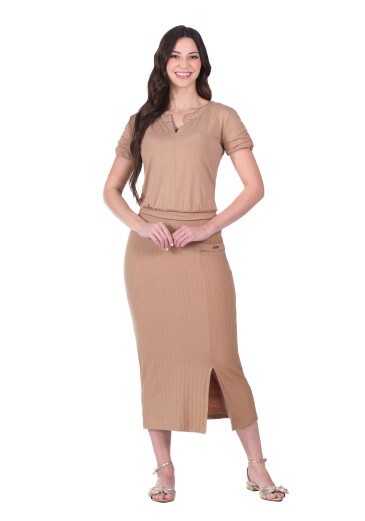 Conjunto Yasmin Em Malha Lisa E Malha Canelada Marrom Hapuk Primavera/Verão 2026