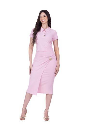 Conjunto Helena Em Malha Canelada Rosa Hapuk Primavera/Verão 2026