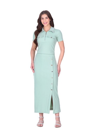 Conjunto Roberta Em Malha Canelada Verde Hapuk Primavera/Verão 2026