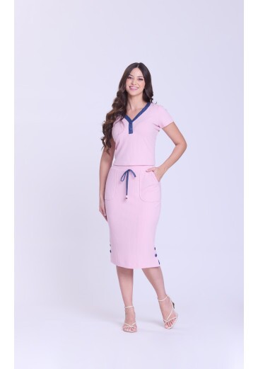 Conjunto Rosiane Em Malha Canelada Rosa Hapuk Outono/Inverno 2026