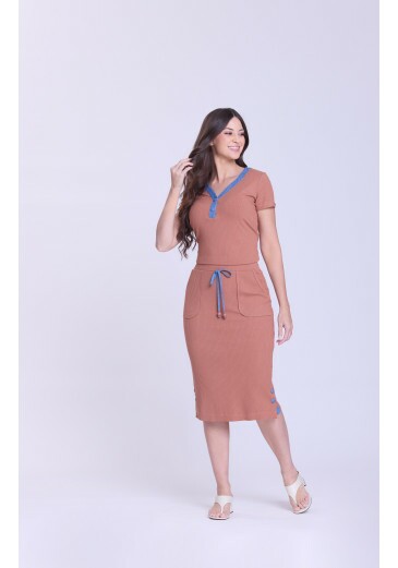 Conjunto Rosiane Em Malha Canelada Caramelo Hapuk Outono/Inverno 2026