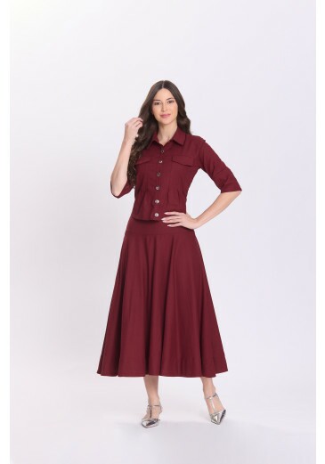 Conjunto Julia Em Tecido Plano De Viscose E Linho Bordô Hapuk Outono/Inverno 2026