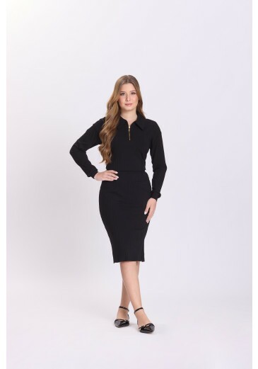 Conjunto Cintia Em Malha Canelada Preto Hapuk Outono/Inverno 2026