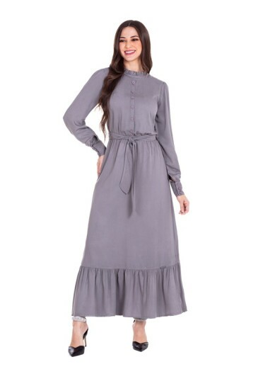 Vestido Donia Em Tecido Plano Com Babadinho Cinza Hapuk Outono/Inverno 2024