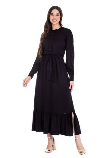 Vestido Donia Em Tecido Plano Com Babadinho Preto Hapuk Outono/Inverno 2024