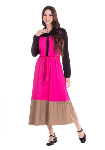 Vestido Atália Em Moletinho Color Block Pink Hapuk Outono/Inverno 2024