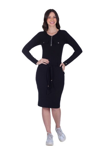 Vestido Clementine Em Malha Canelada Preto Hapuk Outono/Inverno 2025