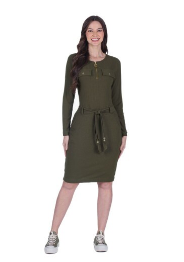 Vestido Clementine Em Malha Canelada Verde Militar Hapuk Outono/Inverno 2025