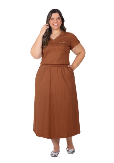 Vestido Antônia Em Malha Canelada Marrom Hapuk Primavera/Verão 2026