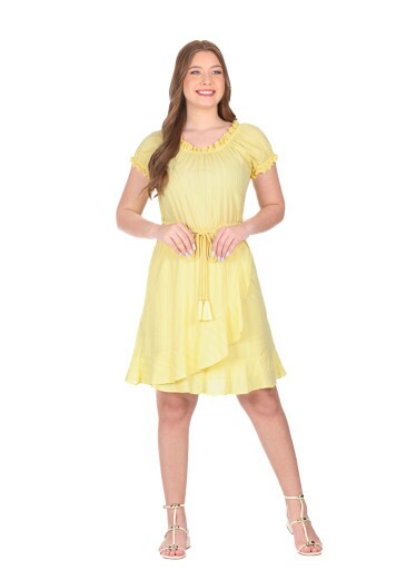 Vestido Iris Em Tecido Plano Maquinetado Amarelo Hapuk Primavera/Verão 2026