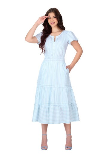 Vestido Regiane Em Tecido Plano Listrado Azul Hapuk Primavera/Verão 2026