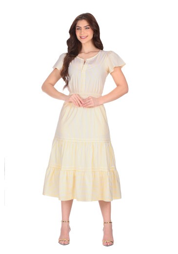 Vestido Regiane Em Tecido Plano Listrado Amarelo Hapuk Primavera/Verão 2026