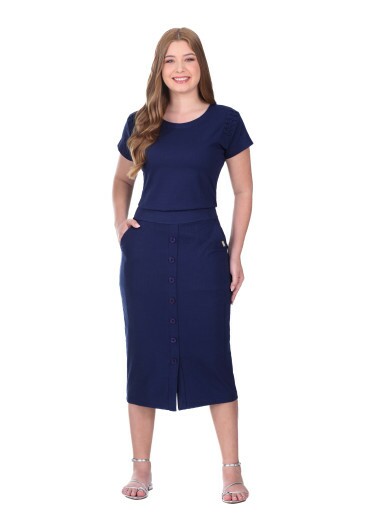 Vestido Eliane Em Malha Texturizada Azul Marinho Hapuk  Primavera/Verão 2026